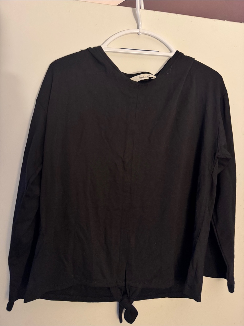 Women's Black Long-Sleeve Tie-Front Top